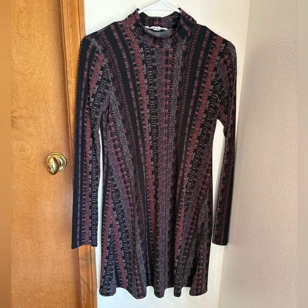 BCBGeneration Patterned Mock Neck Long Sleeve Mini Dress - Picture 1 of 5